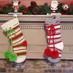 Handmade striped crochet Christmas stockings - set of 2